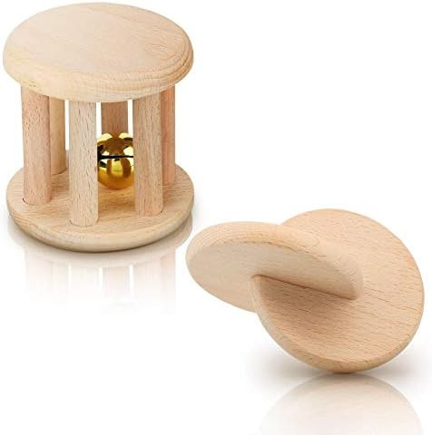 2 Pieces Wooden Rattle Wood Interlocking Discs Montessori Toys Wooden Teether Toys Wooden Rattle wit | Amazon (US)