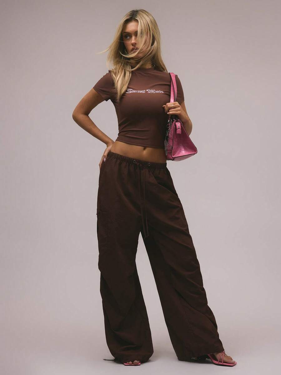 MUSERA Low Rise Drawstring Parachute Cargo Trousers Vacation Spring Summer | SHEIN