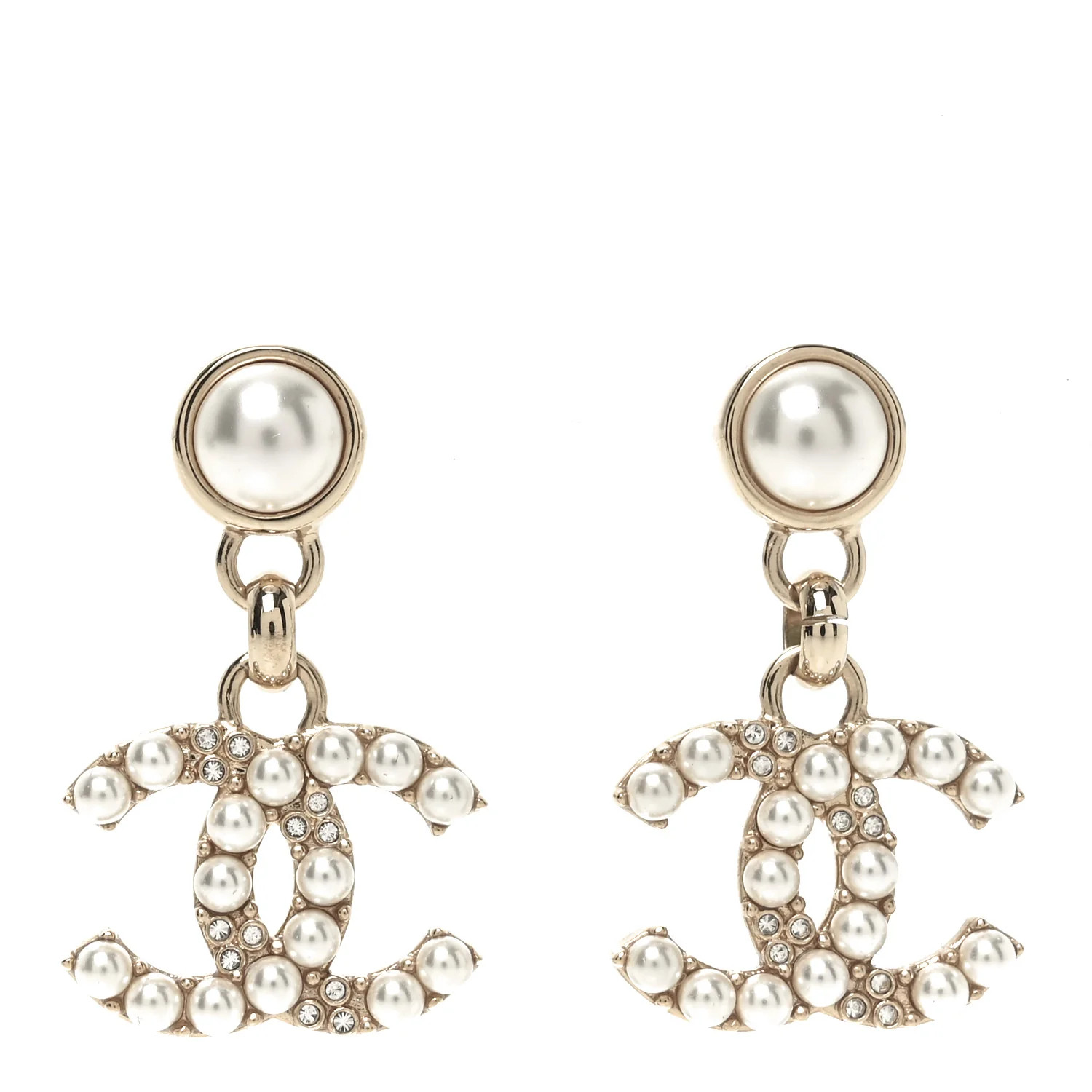 Chanel Pearl Crystal CC Drop Earrings Gold 1760204 | FASHIONPHILE (US)