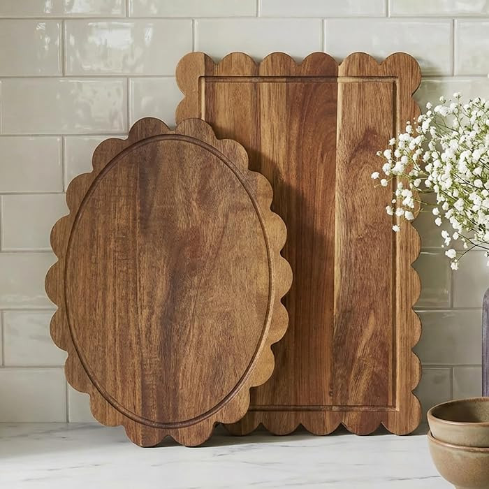 2 Pcs Acacia Wood Scalloped Cutting Boards Set, Wooden Decorative Cutting Boards for Cottagecore ... | Amazon (US)