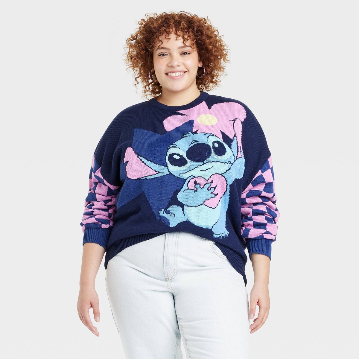 Women's Disney X Skinnydip Stitch Knitted Graphic Sweater - Blue | Target