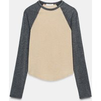 Zara - Contrast Raglan T-Shirt - Gray / Natural - M - Woman | Zara US