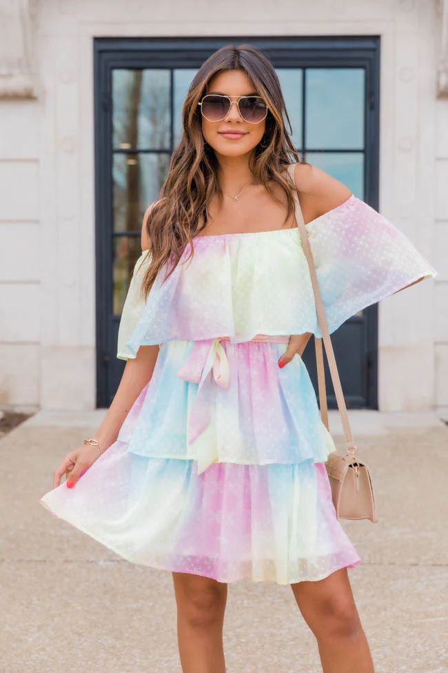 A Fading Rainbow Swiss Dot Tiered Multi Dress | The Pink Lily Boutique