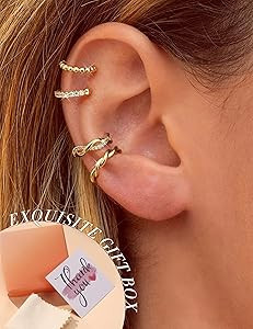9PCS Ear Cuffs Earrings for Women Non Piercing 14K Gold Plated - Hypoallergenic Adjustable Ear Cu... | Amazon (US)
