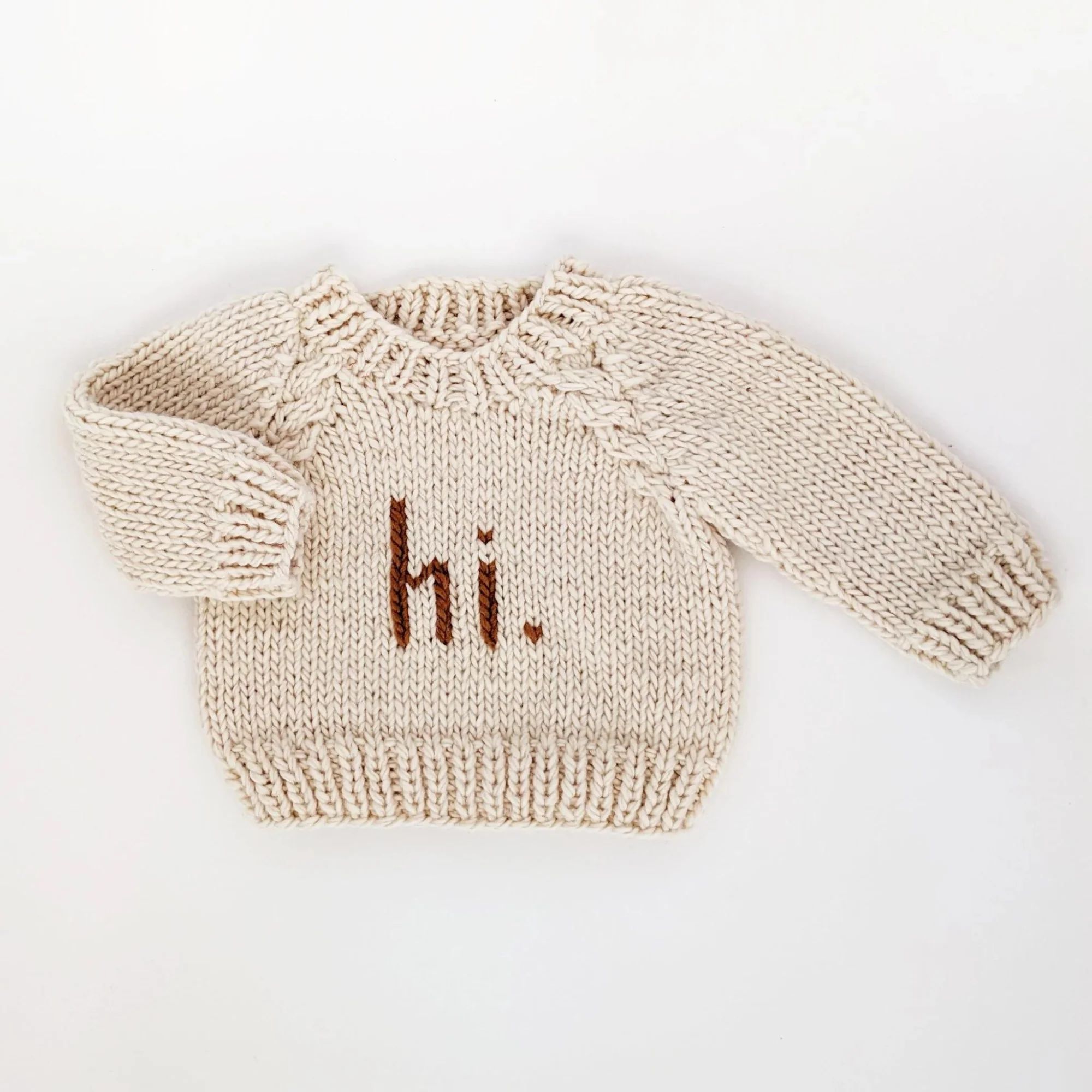 Hi. Crew Neck Knit Sweater, Pecan | SpearmintLOVE