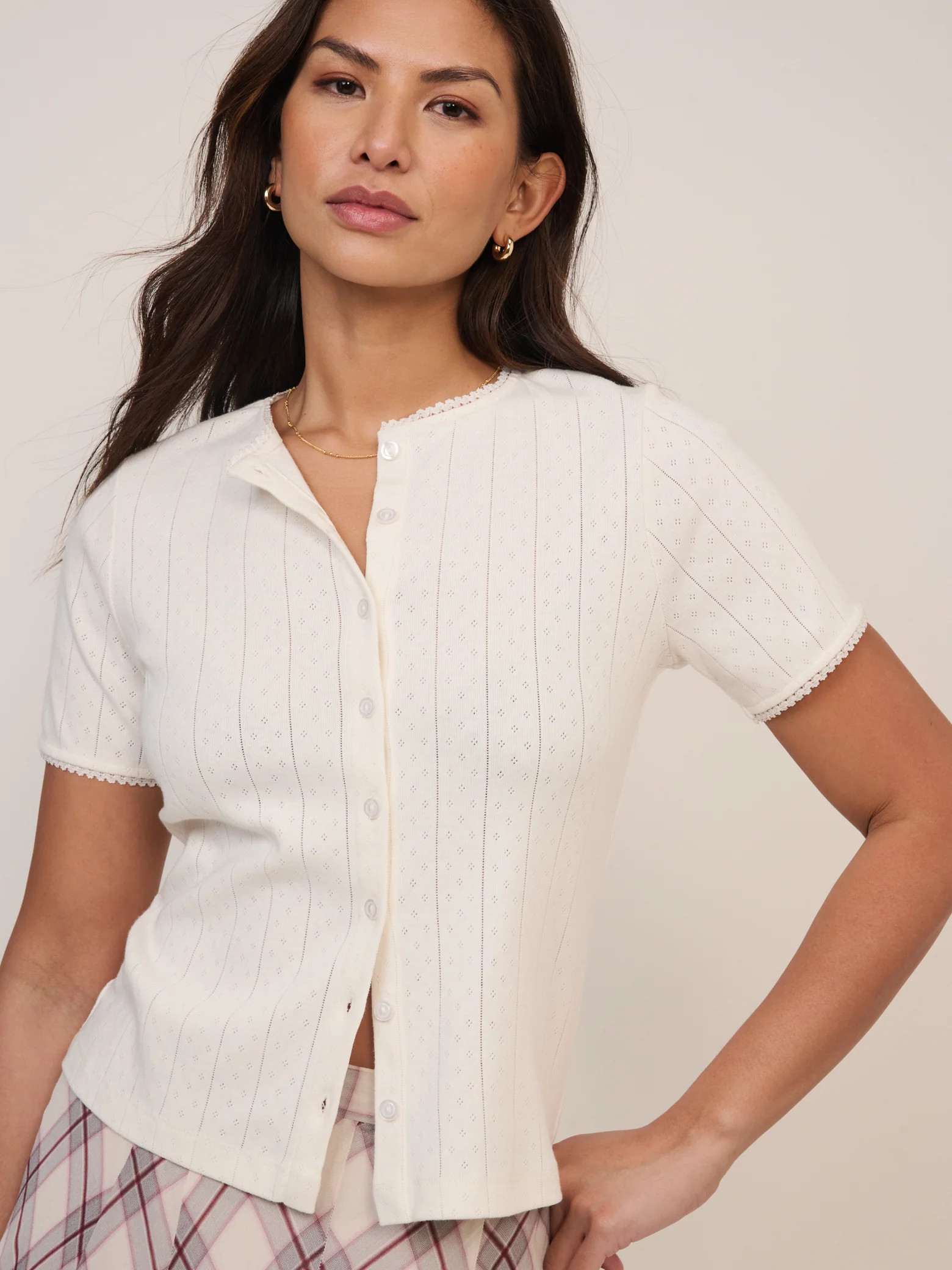 White Pointelle Short Sleeve Top | Nobody's Child