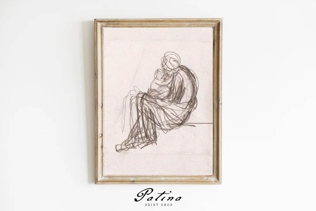 Vintage Mother and Child Sketch | Vintage Drawing | Nursery Decor | Female Figure Sketch | Printa... | Etsy (DACH)