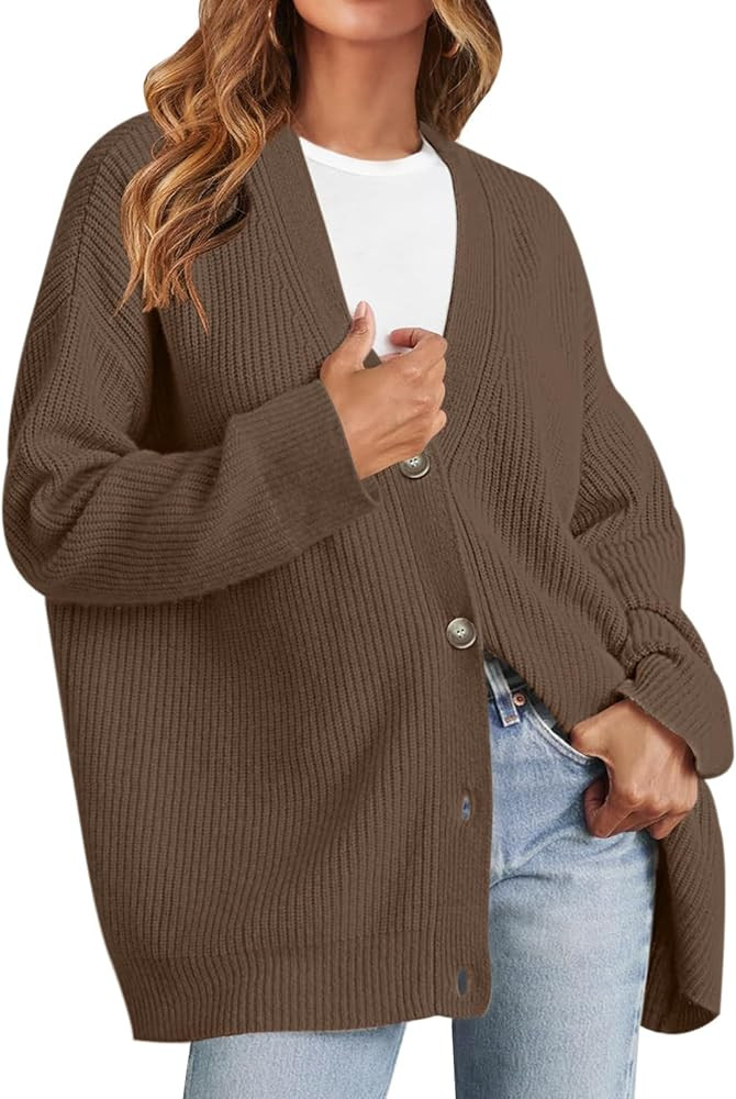 MEROKEETY Women's Cardigan Sweaters 2024 Fall Open Front Oversized Button V Neck Loose Soft Knit ... | Amazon (US)