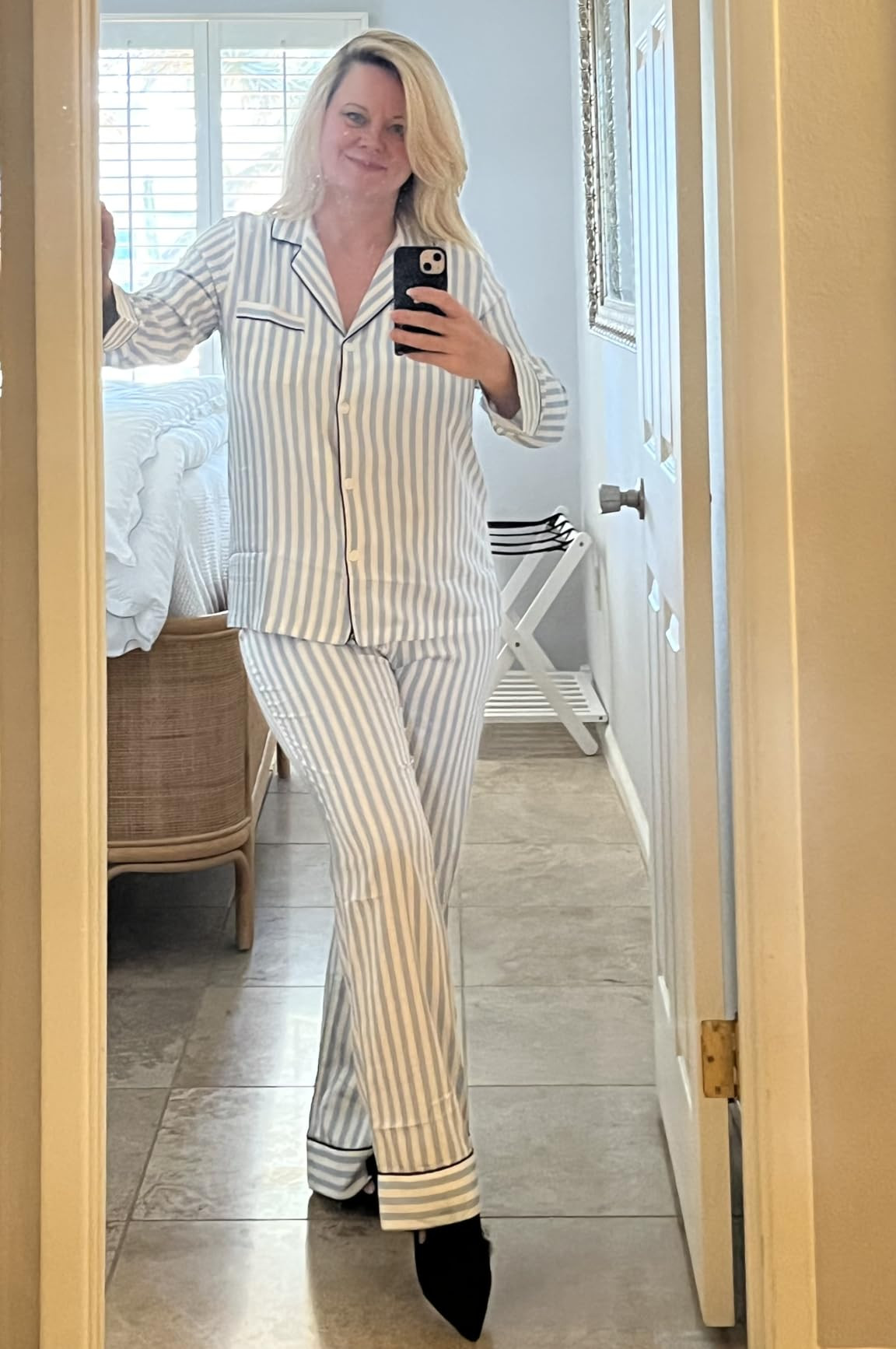 Women's Satin Pajama Set Long Sleeve Button Down Sleepwear 2-Piece Striped Silky Pj Set | Amazon (US)