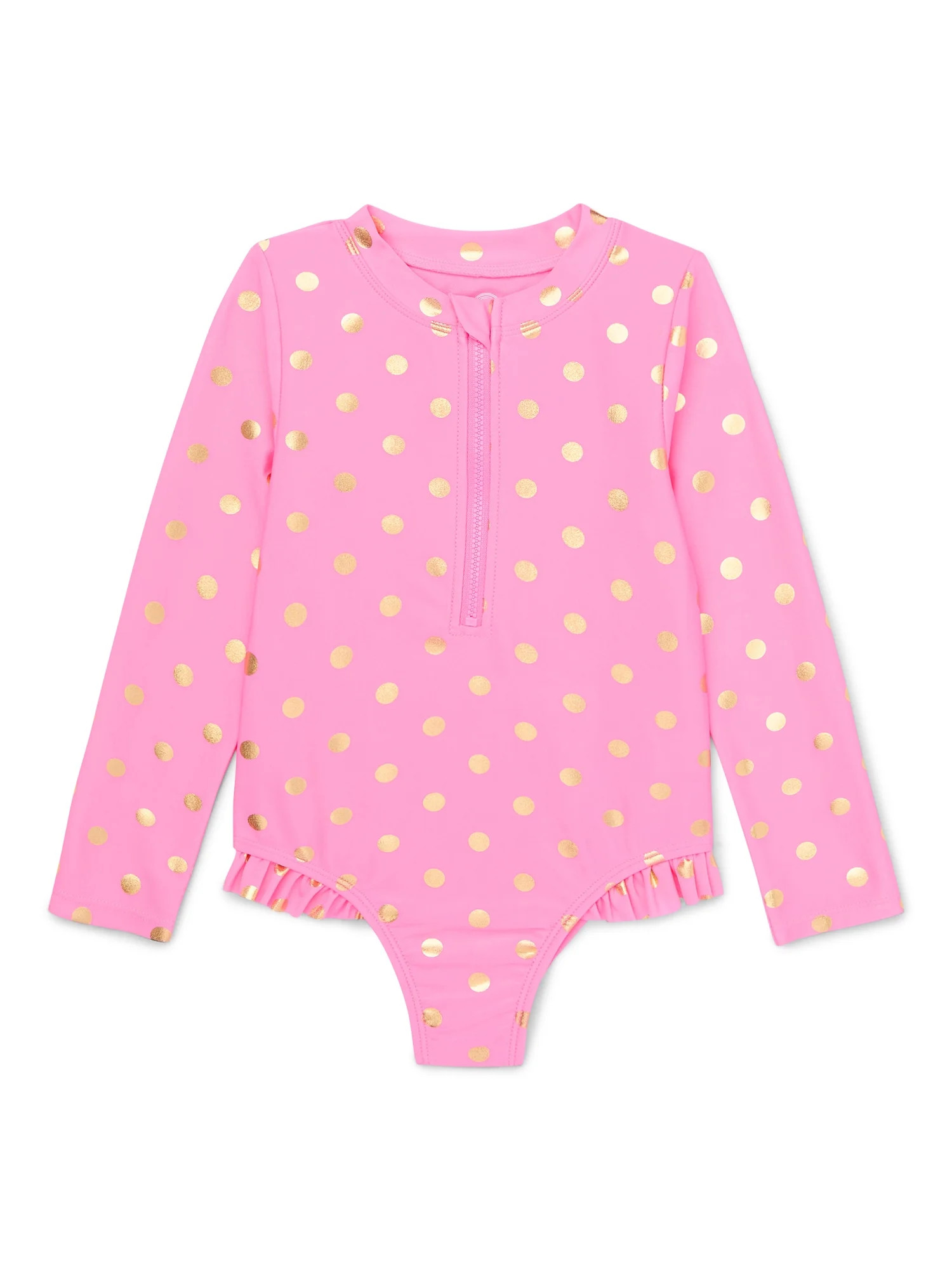 Wonder Nation Toddler Girl Zip Rash Guard One-Piece Swimsuit, Sizes 12M-5T | Walmart (US)