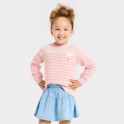 Toddler Girls' Easter Bunny Striped Crewneck Pullover Sweater - Cat & Jack™ Pink 12M | Target