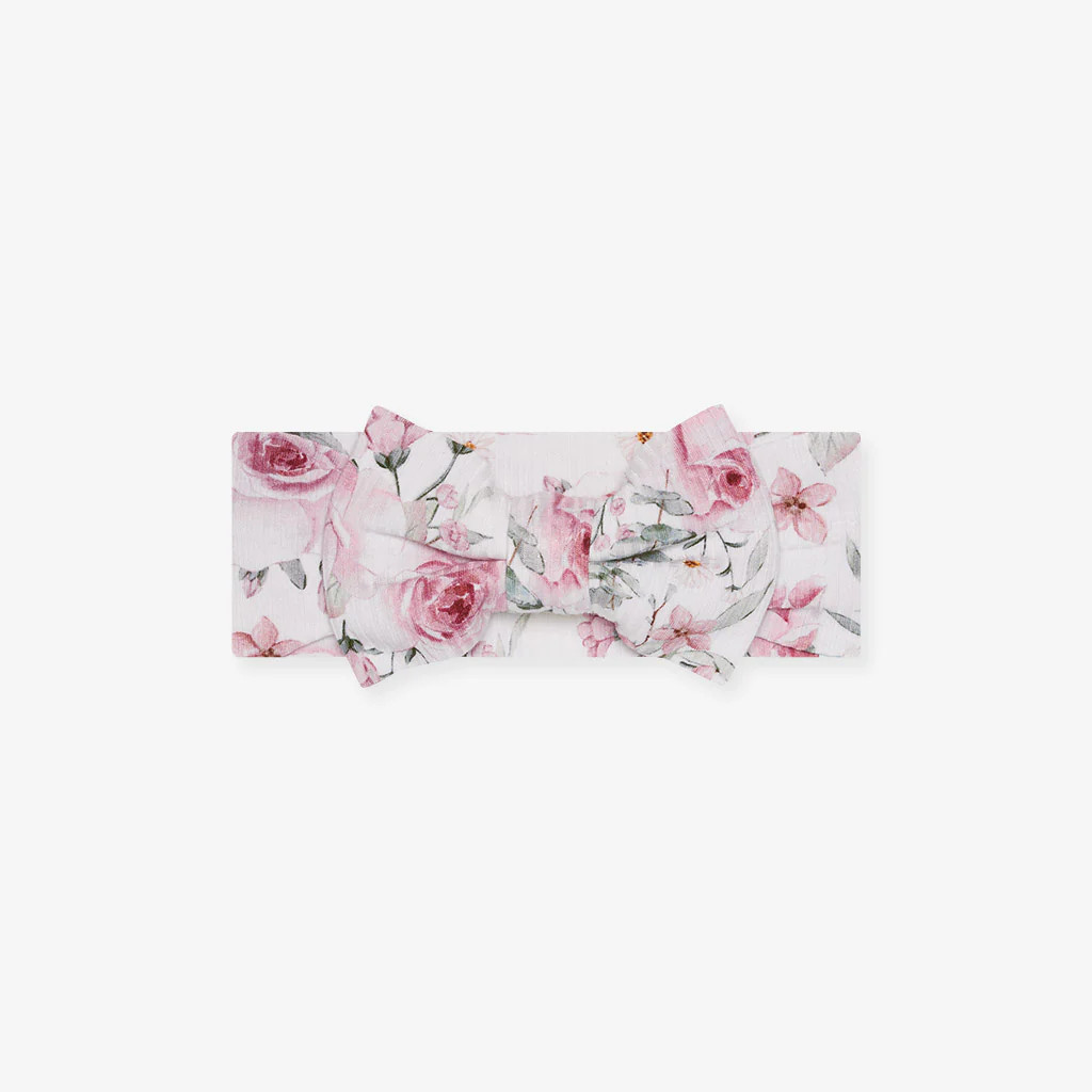 Floral White Baby Girl Big Bow Headwrap | Bianca Jane | Posh Peanut
