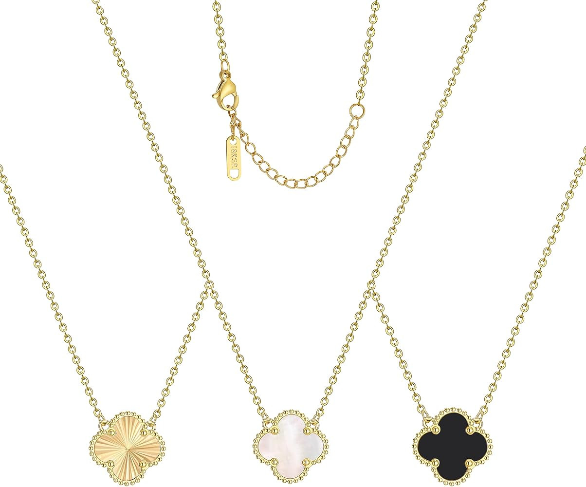 Clover Pendant Necklace Set for Women 18K Gold Plated Van Cleef Four Leaf Clover Necklace Lucky S... | Amazon (US)