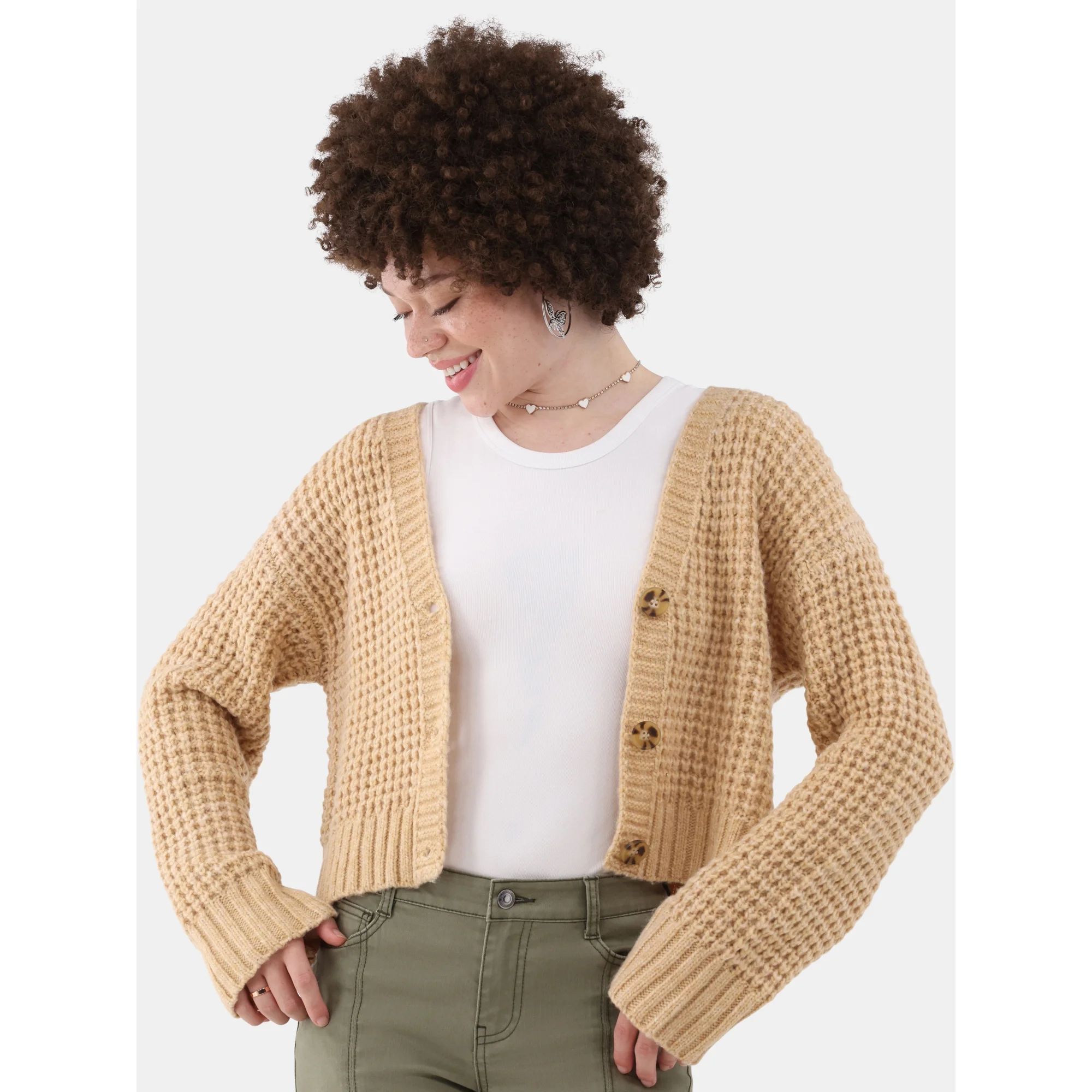 No Boundaries Chunky Knit Cardigan Sweater, Women’s | Walmart (US)