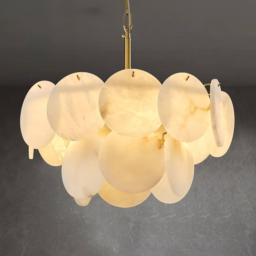 18" Round Alabaster Chandelier, Natural Spanish Marble Stone Texture Chandeliers, Dimmable Modern... | Amazon (US)
