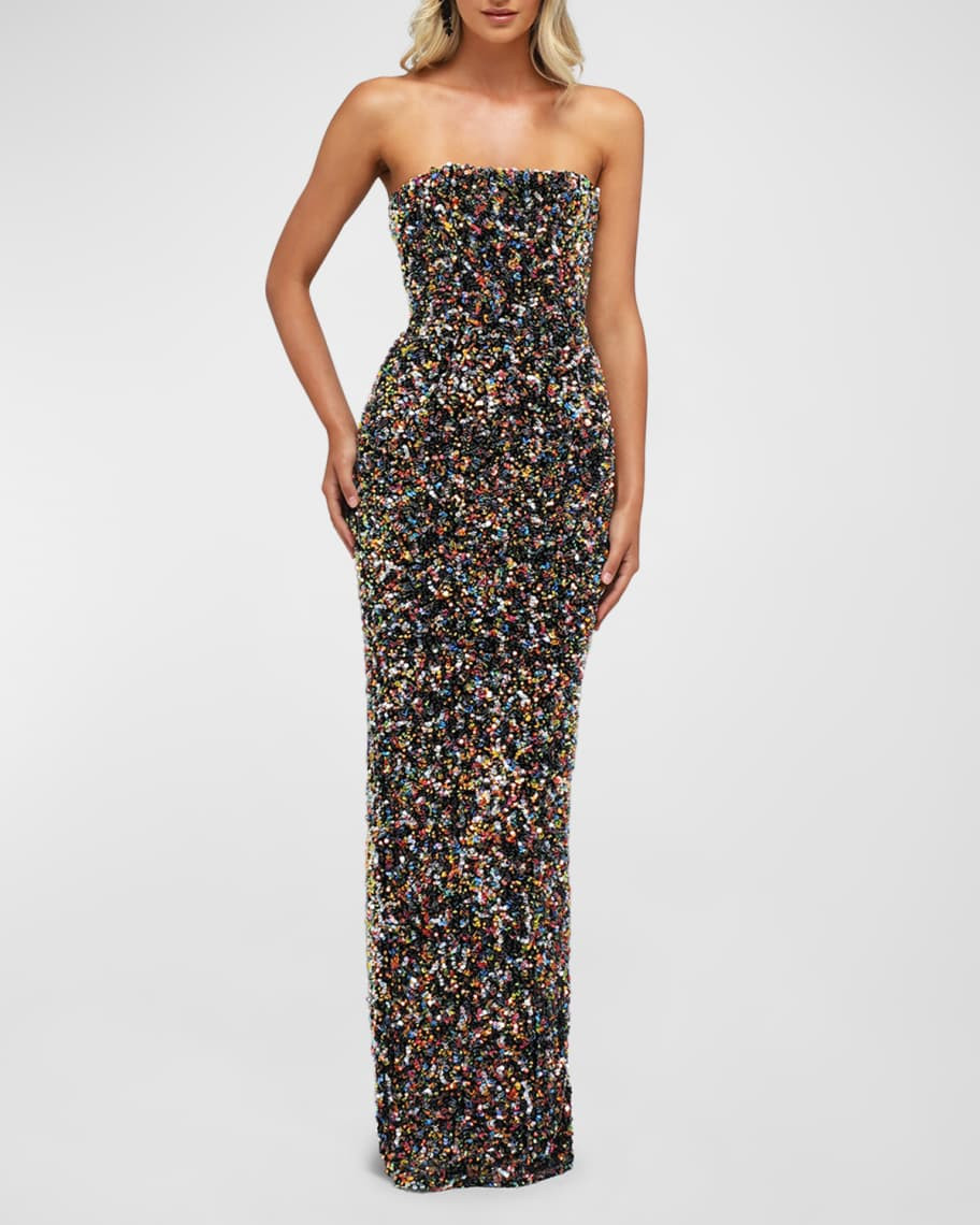 HELSI Serena Strapless Velvet Sequin Column Gown | Neiman Marcus
