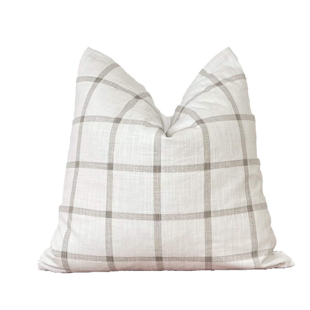 White and Tan Check Pillow Cover Double Sides Same - Etsy | Etsy (US)