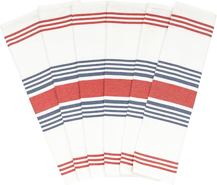 Red White and Blue Kitchen Towels - 6 Pack, 100% Cotton, 30"x20", Striped Patriotic Kitchen Tea T... | Amazon (US)