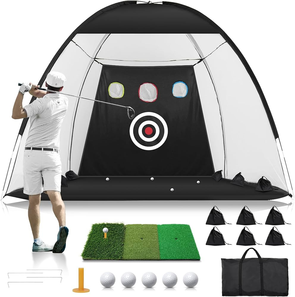 Golf Net: 10x7FT Golf Practice Net for Backyard Driving, Golf Hitting Net with Tri-Turf Golf Mat,... | Amazon (US)