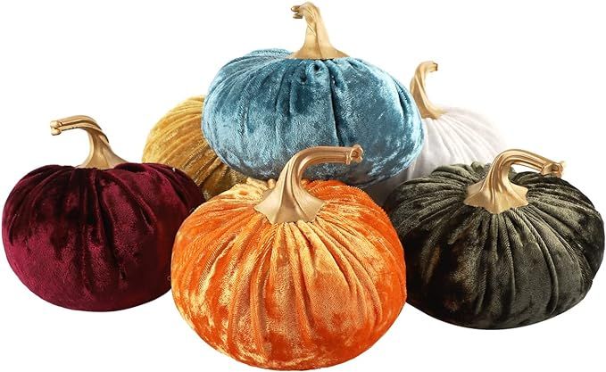 Fulong 6PCS Faux Velvet Pumpkins Rustic Harvest Decoration, Soft Stuffed Artificial Pumpkins Home... | Amazon (US)
