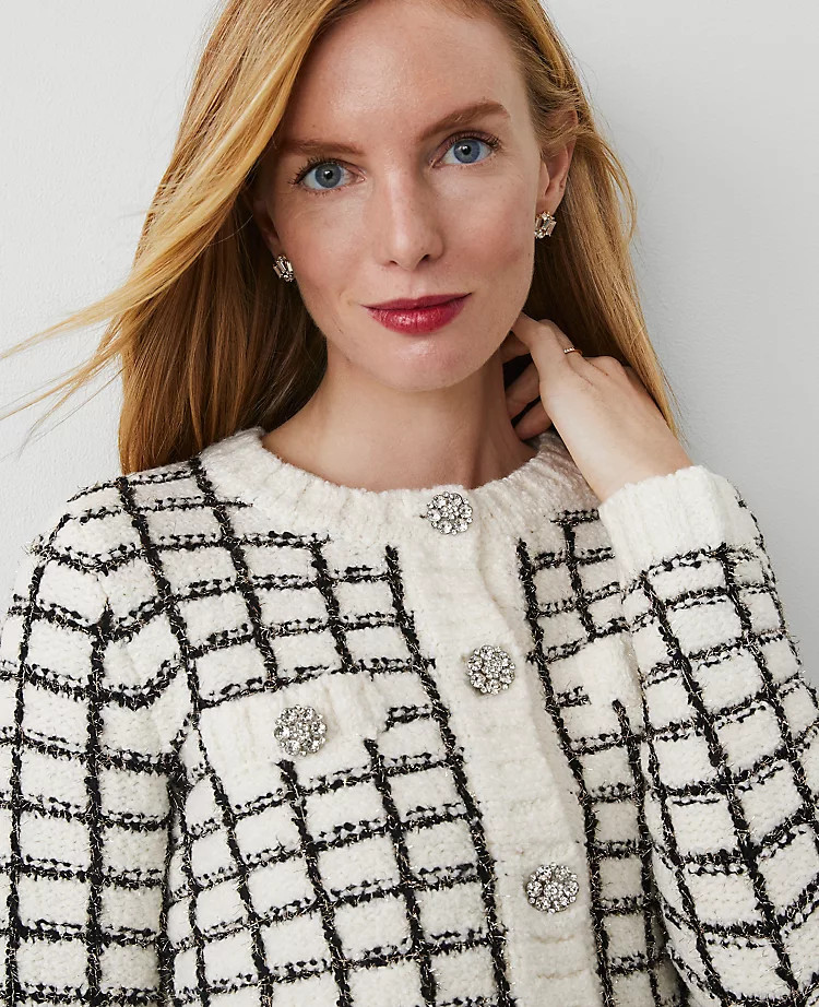 Tweedy Button Trim Cardigan | Ann Taylor