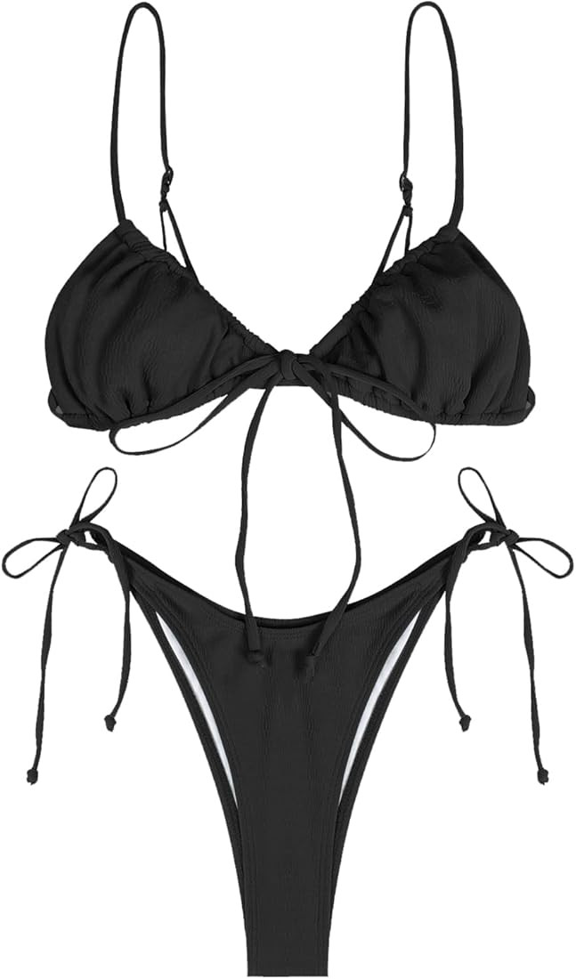 ZAFUL Womens High Cut Thong Bikini Set Swimsuits Cami String Sexy Bathing Suit | Amazon (US)