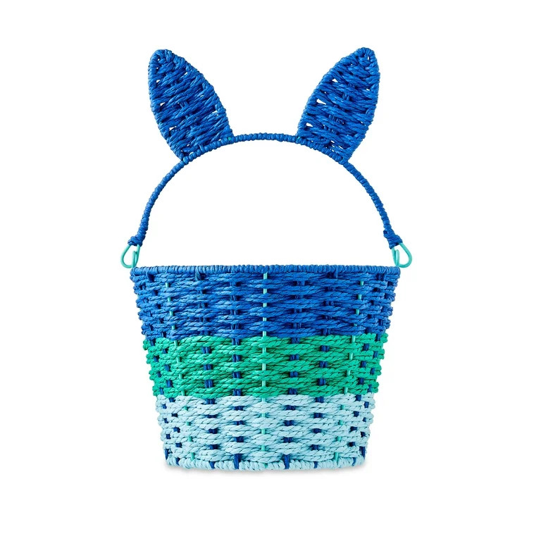 Easter Blue Paper Bunny Ear Basket, 9 in x 14.5 in, by Way To Celebrate | Walmart (US)