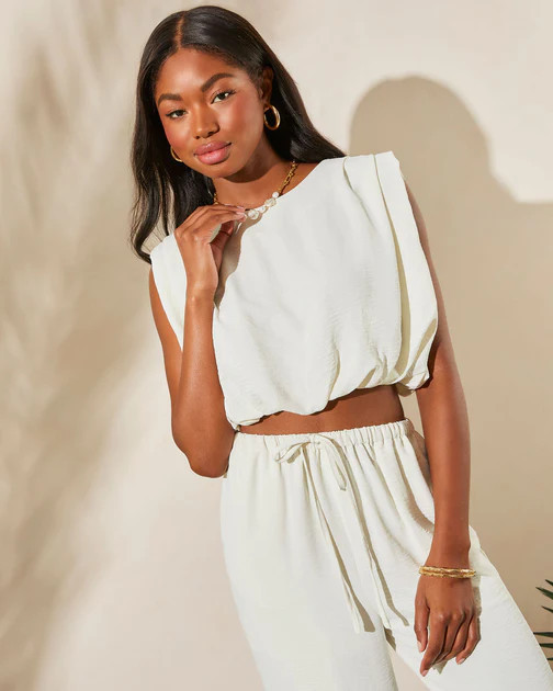 PREORDER - Forbidden Paradise Padded Shoulder Top - White | VICI
