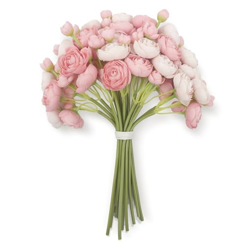 MOEFAL 18pcs Mini Ranunculus Artificial Flowers (1.5" Head) - Premium Faux Silk Filler Flowers for Wedding Bouquet, DIY Centerpieces - Vibrant Green Stems (Fresh Look) - Dusty Rose | Amazon (US)