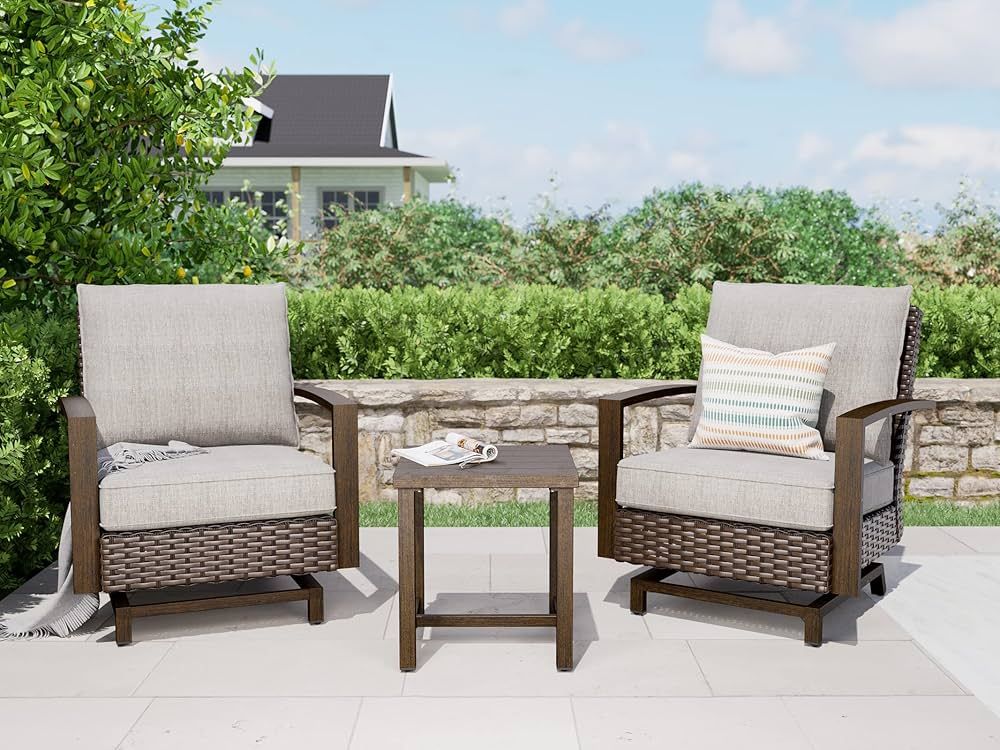Grand patio Outdoor 3-Piece Aluminum Conversation Furniture Sofa Set PE Wicker Stationary Rockers... | Amazon (US)