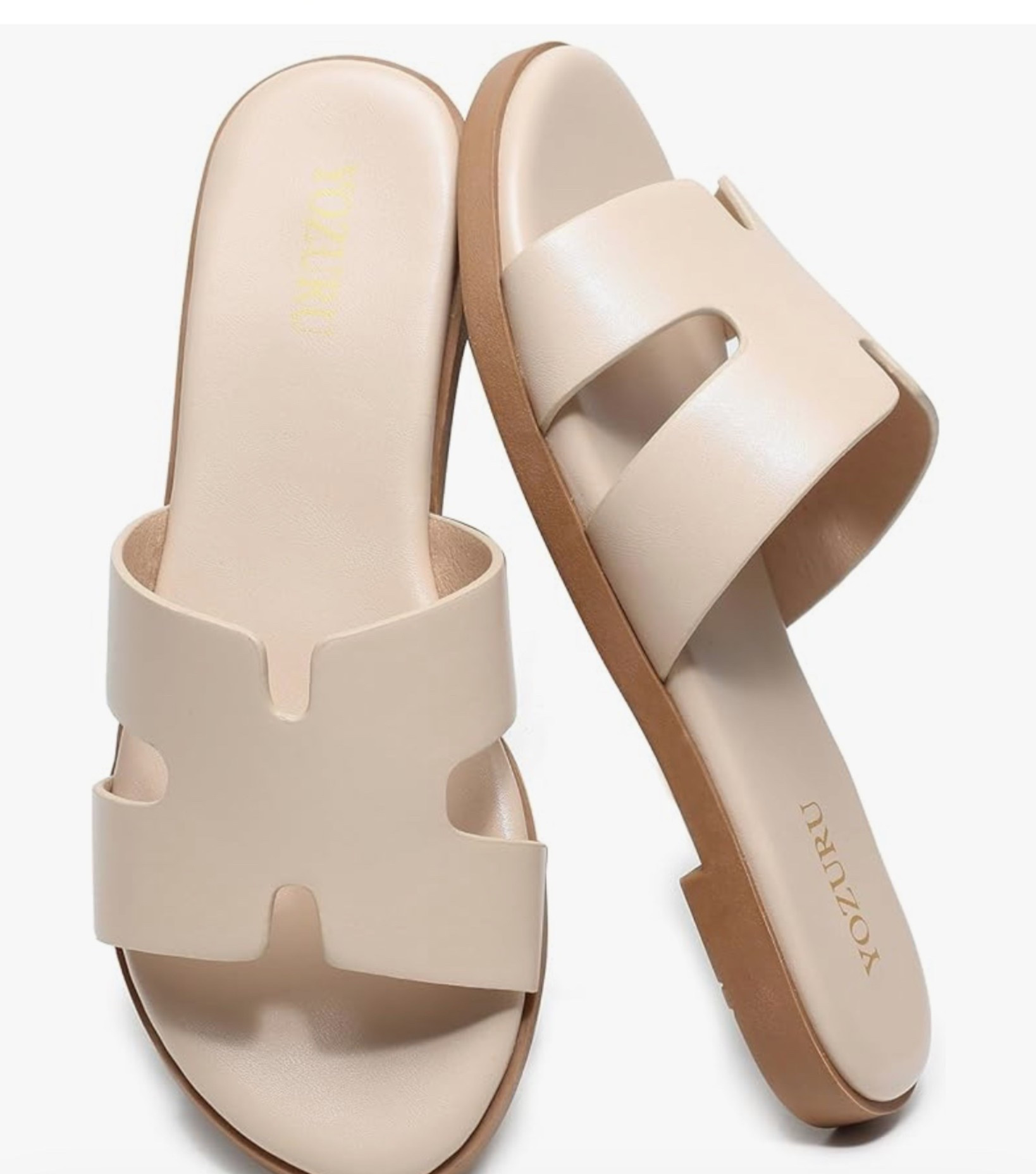 Yozuru Womens Flat Sandals Open Toe Dressy Summer Sandals Comfortable Casual Slip on Leather Slides Sandals for women