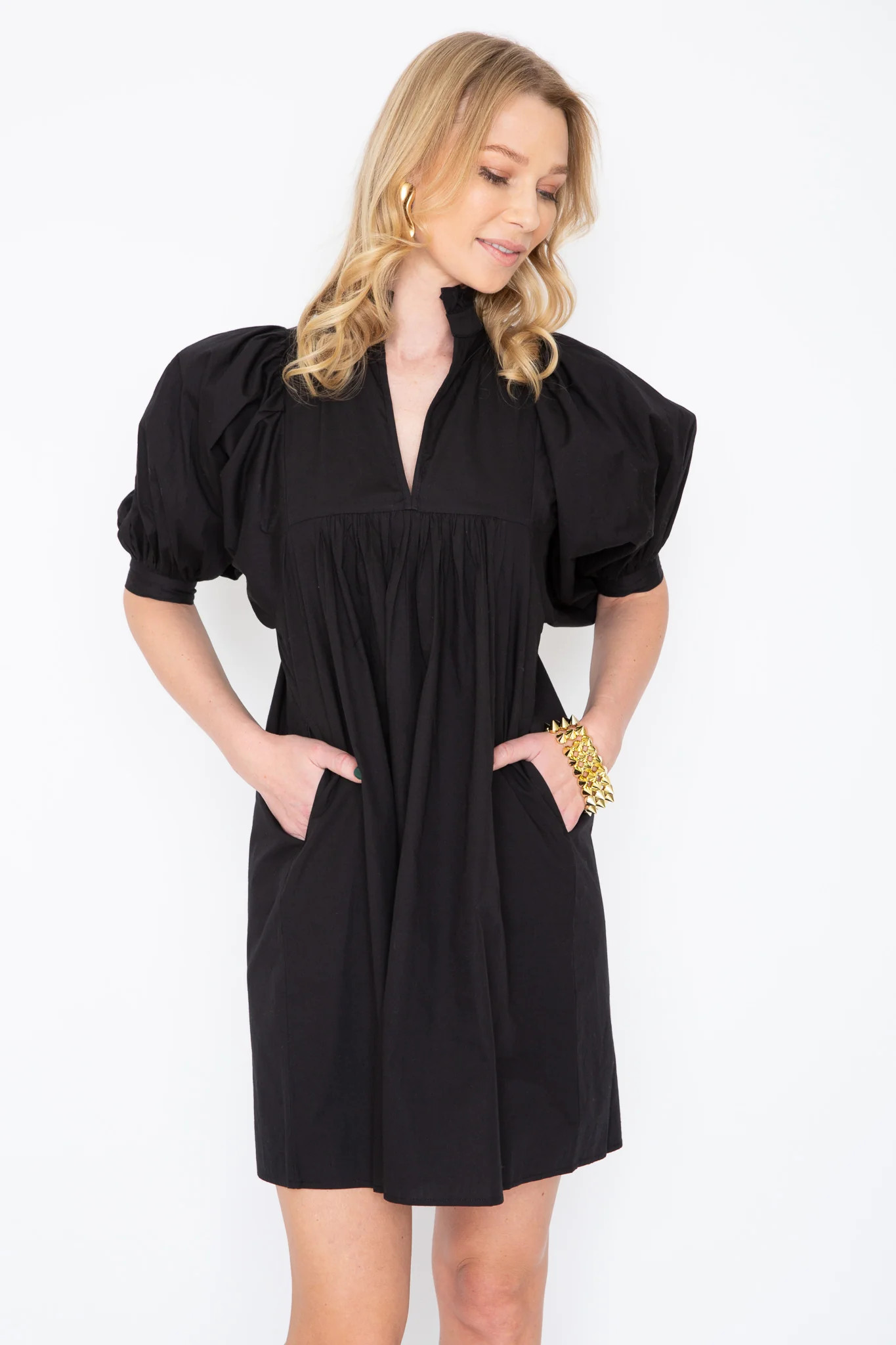 High Neck Dress Black Poplin | Never A Wallflower