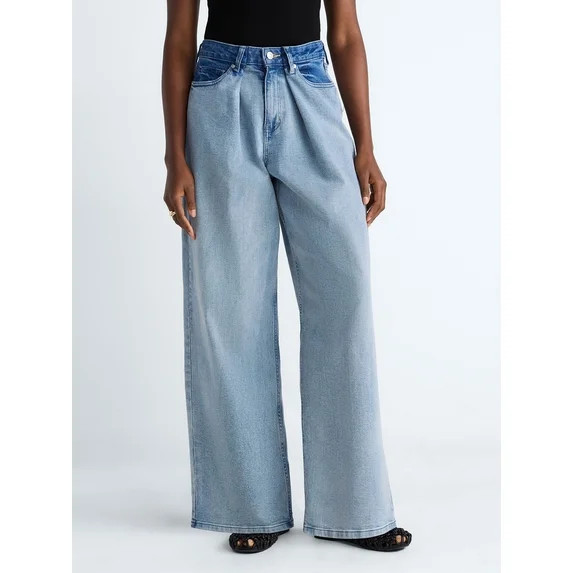 Scoop Women's and Women's Plus Mid-Rise Colorblock Wide Leg Jeans, Available in Short, Reg, and L... | Walmart (US)