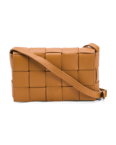 Made In Italy Leather Woven Flap Over Crossbody | TJ Maxx