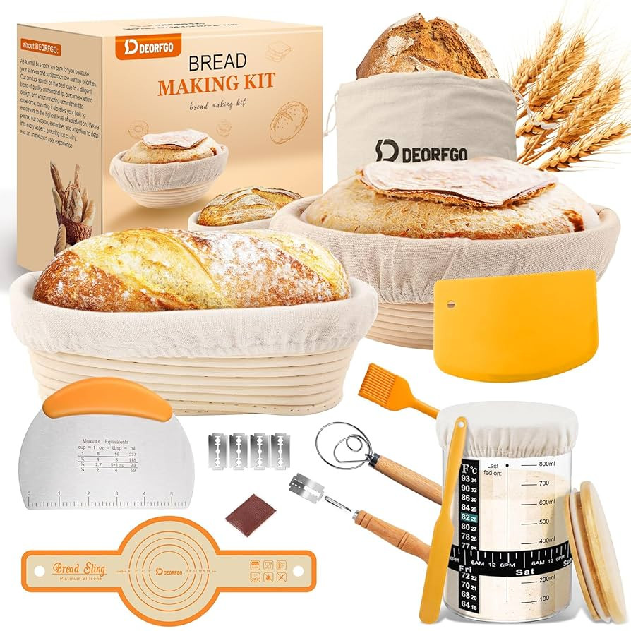 Sourdough Bread Baking Supplies Tools,10 Inch Oval & 9 Inch Round Banneton Bread Proofing Basket ... | Amazon (US)