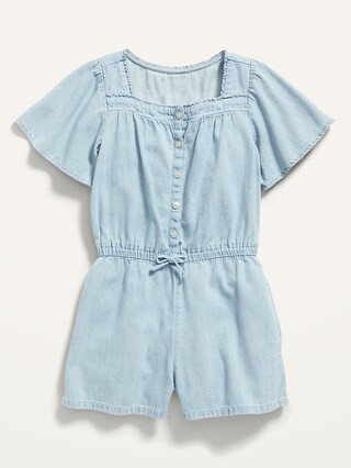 Short-Sleeve Button-Front Jean Romper for Girls | Old Navy (US)