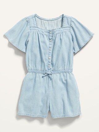 Short-Sleeve Button-Front Jean Romper for Girls | Old Navy (US)