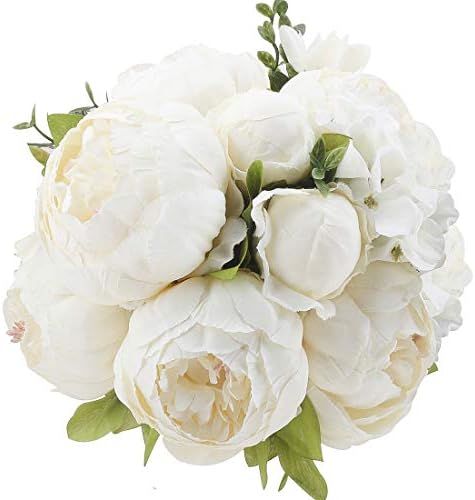 Flojery Silk Peony Bouquet Vintage Artificial Peonies Flower for Home Wedding Party Decor (1pcs, Whi | Amazon (US)