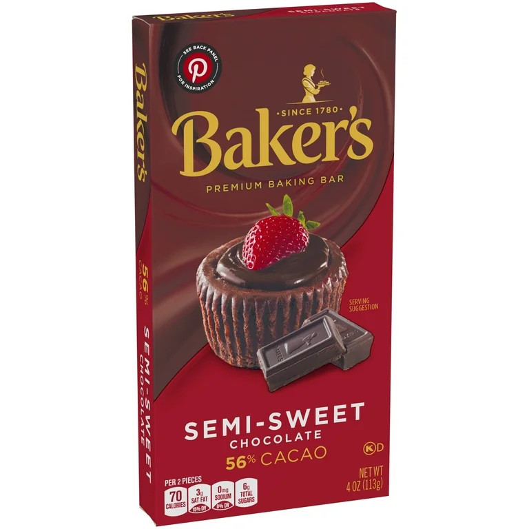 Baker's Semi-Sweet Chocolate Premium Baking Bar with 56% Cacao, 4 oz Box | Walmart (US)