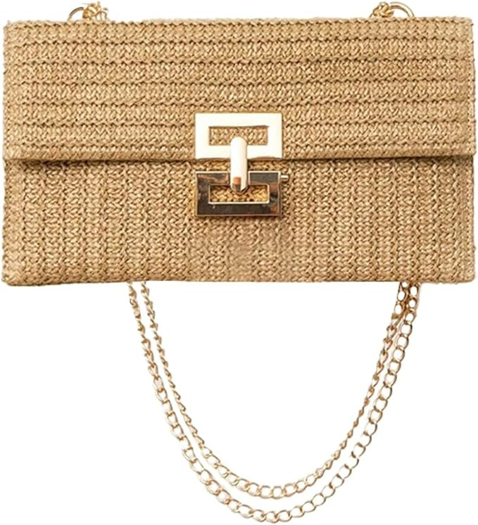 Straw Clutch Purses Women Summer Beach Handbags Boho Woven Envelope Wallet Fold Over Chain Crossb... | Amazon (US)
