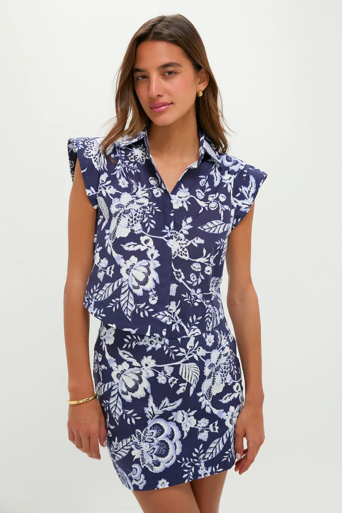 Navy Multi Floral Cropped Charlie Shirt | Tuckernuck (US)
