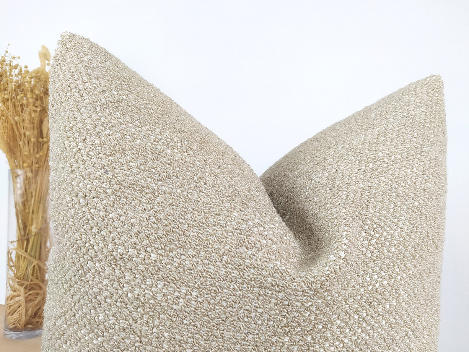 Textured Beige Pillow Cover, Neutral Euro Sham Cover, Soft Boucle Thick Beige Fabric, Boho Home D... | Etsy (US)