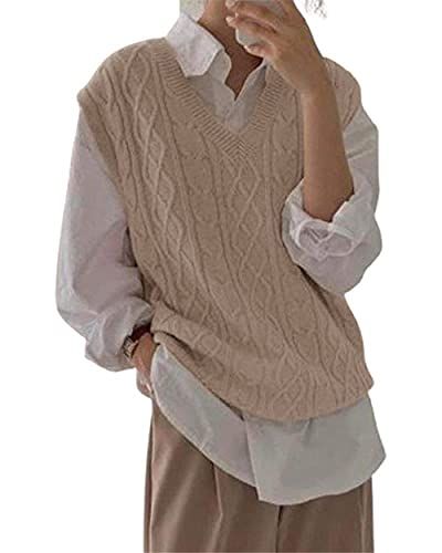 Women's V Neck Sweater Vest Oversized Sleeveless Loose Knit Tops Cable Sleeveless Sweater | Amazon (US)