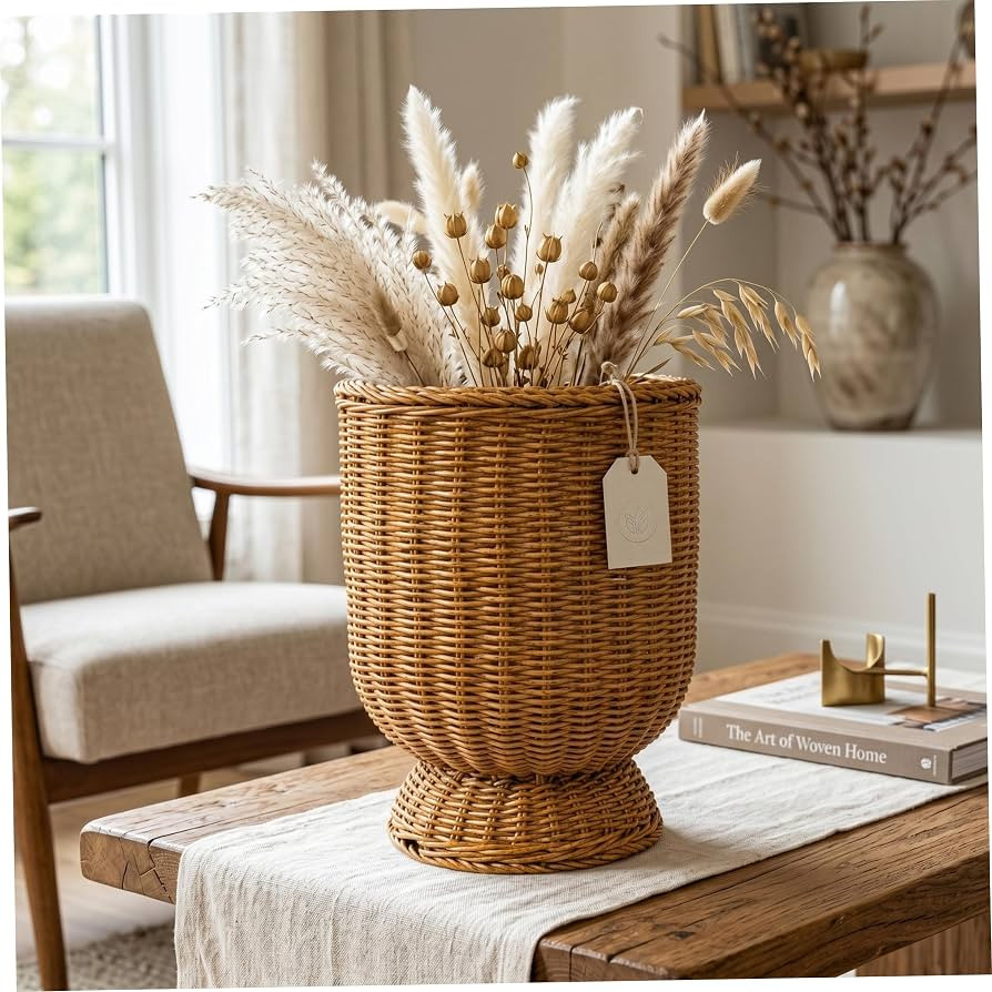 Wicker Planter, Handwoven Plant Basket Decorative Urn Planter Flower Holder for Indoor & Outdoor,... | Amazon (US)