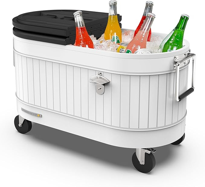Permasteel 80-Qt Rolling Patio Cooler – Large Outdoor Ice Chest with Wheels, Beverage Cooler fo... | Amazon (US)