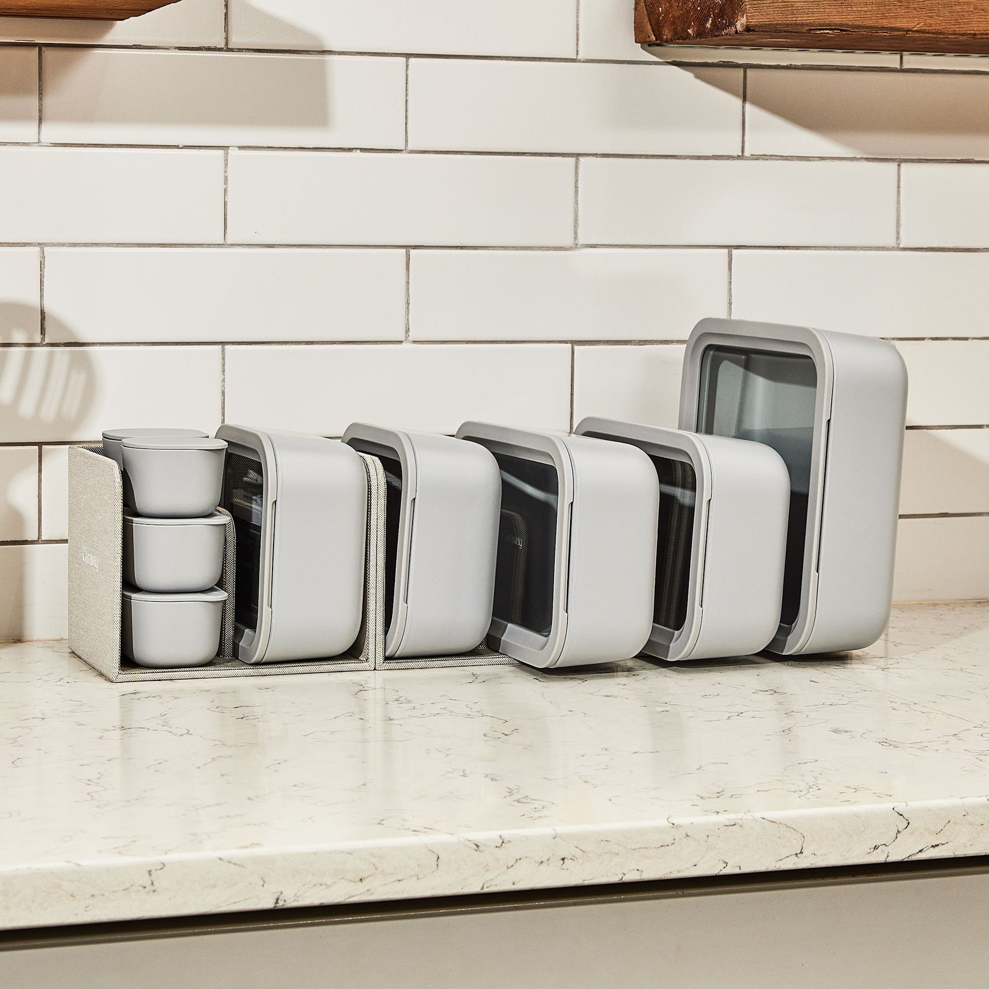 14 Piece Food Storage Set In Gray | BPA-Free, Non-Toxic Ceramic-Coated Glass Containers | Stackable With Airtight Lids | Caraway | Caraway