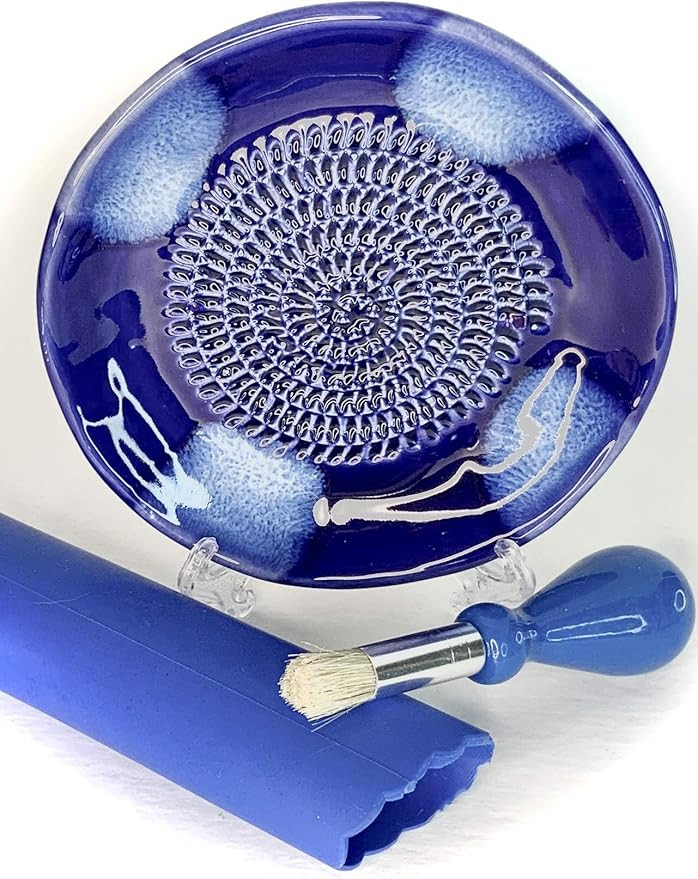 BonCera, All-in-one Premium Ceramic Garlic Grater Plate 4-Piece Set - Blue Cross Glazed Design an... | Amazon (US)