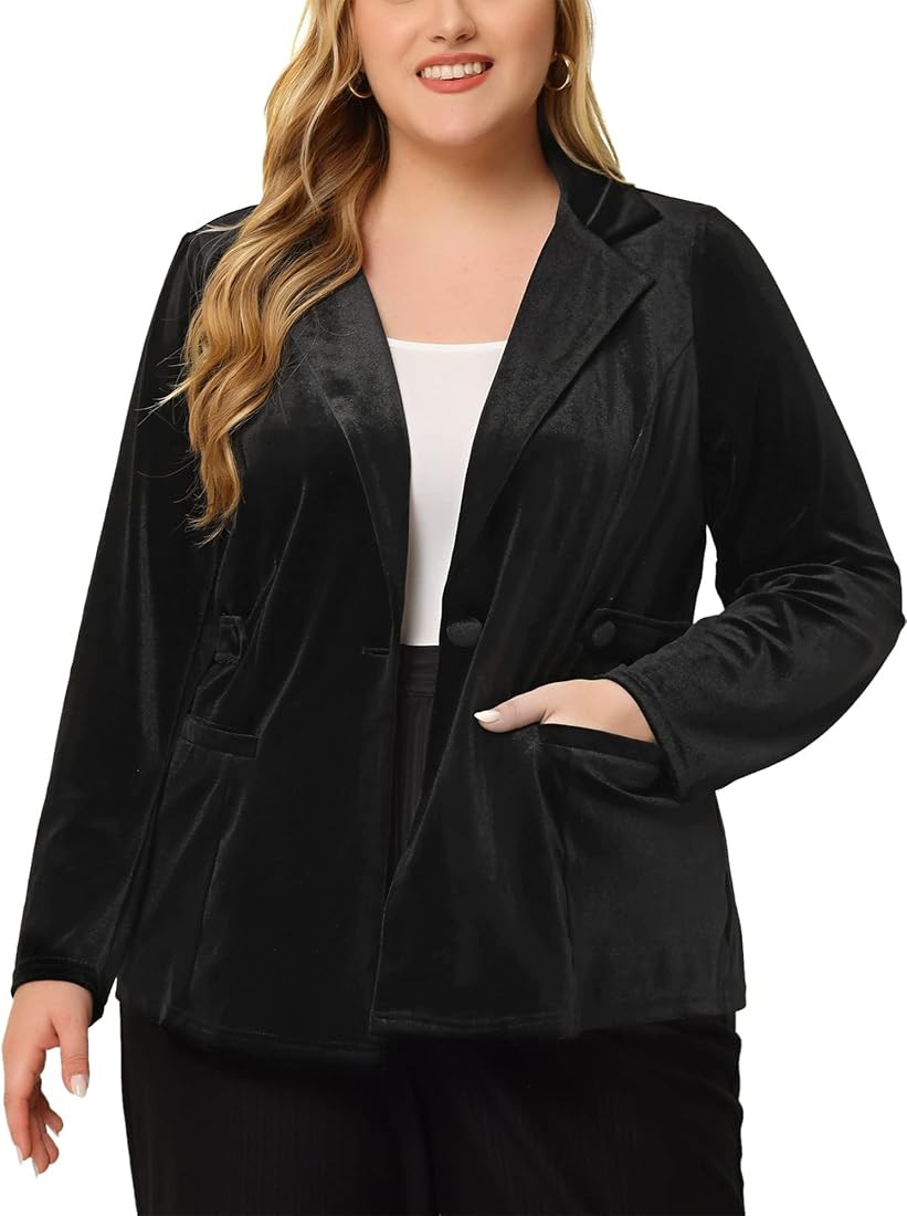 Agnes Orinda Velvet Blazers for Women Plus Size Vintage Party Button Notched Lapel Casual Blazers | Amazon (US)