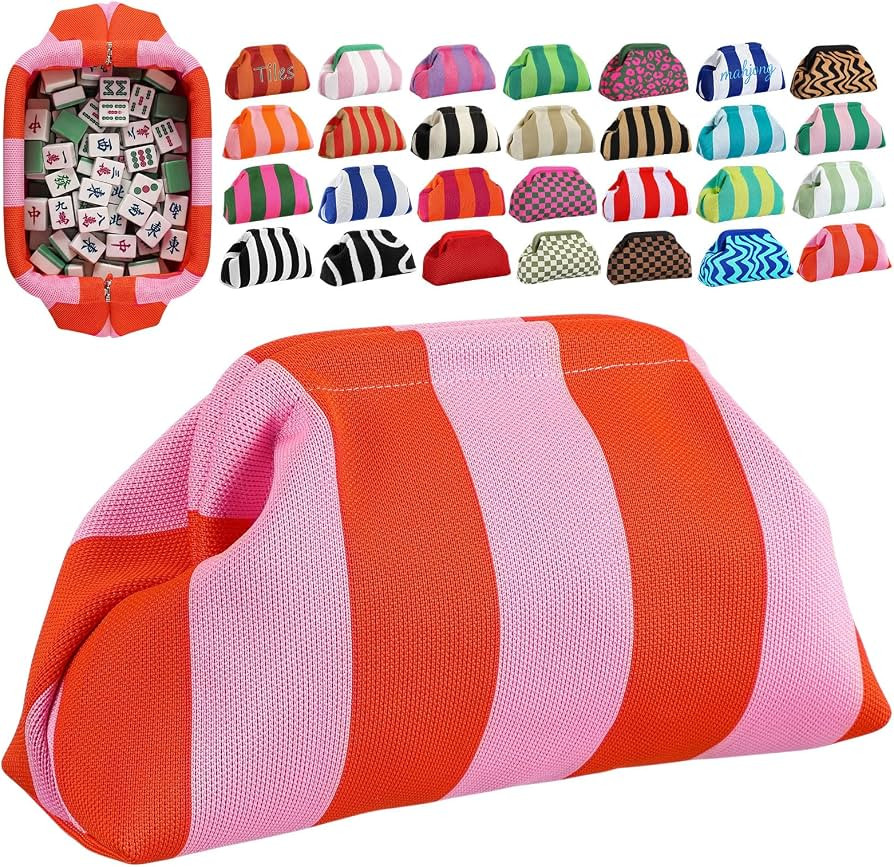 Mahjong Tile Bag Striped Clutch Orange Pale Pink Thick Lines | Amazon (US)