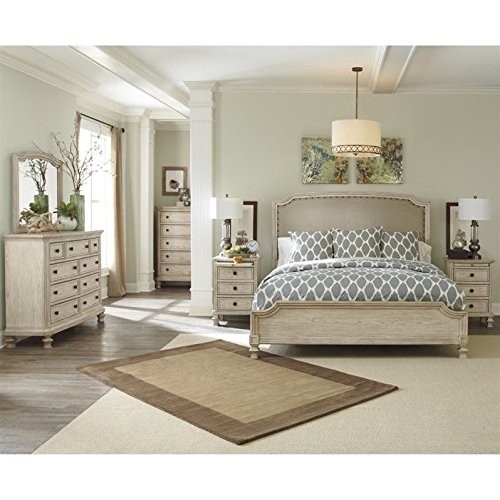 Ashley Demarlos 6 Piece Wood King Panel Bedroom Set in Parchment | Amazon (US)